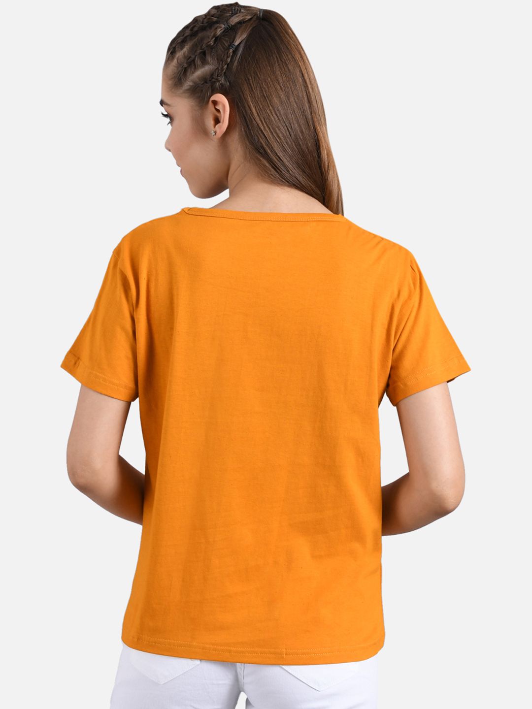 Kotty Women Orange Printed Round Neck T-shirt