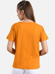 Kotty Women Orange Printed Round Neck T-shirt