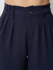 Kotty Women Relaxed Flared High-Rise Easy Wash Pleated Parallel Trousers