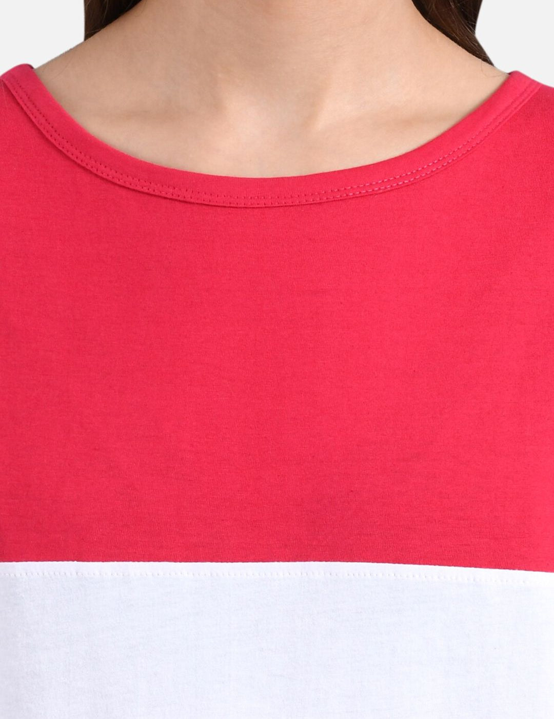 Kotty Women Pink & Yellow Colourblocked Round Neck T-shirt