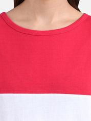 Kotty Women Pink & Yellow Colourblocked Round Neck T-shirt
