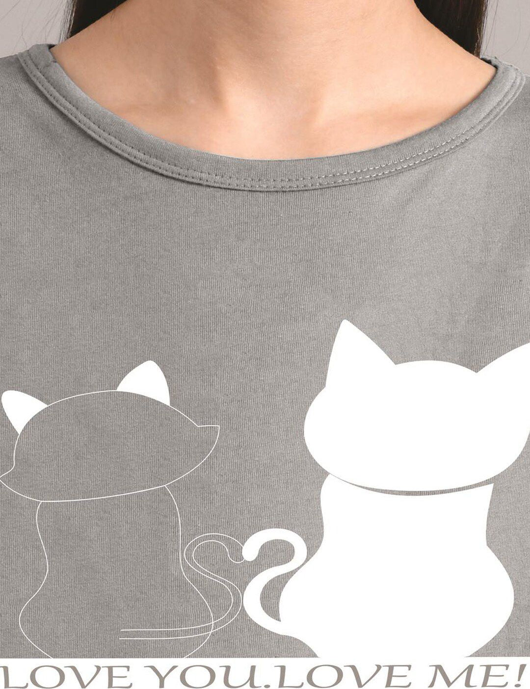 Kotty Women Grey Printed Round Neck T-shirt