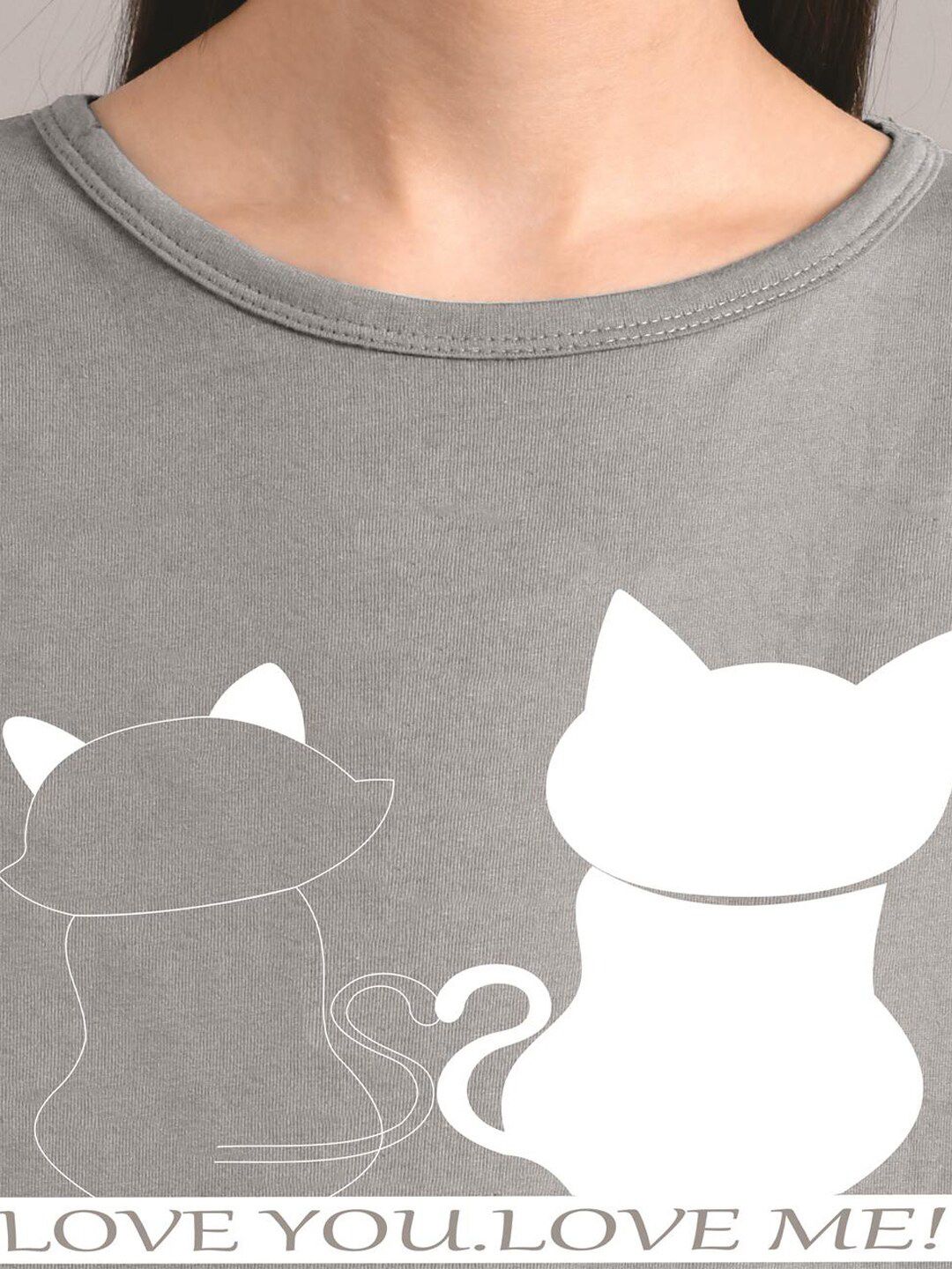 Kotty Women Grey Printed Round Neck T-shirt