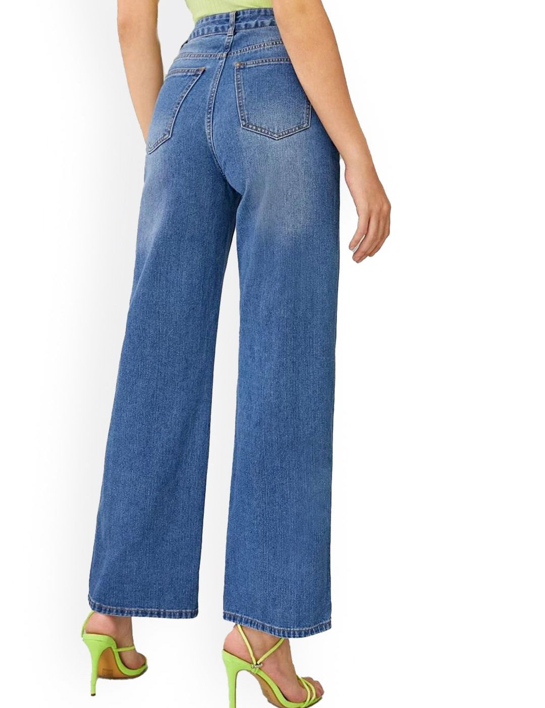 Kotty Women Straight Fit High-Rise Clean Look Light Fade Stretchable Jeans