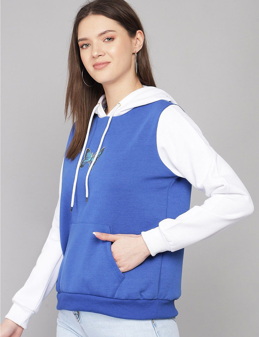 Kotty Women Multicoloured Colourblocked Fleece Hooded Sweatshirt