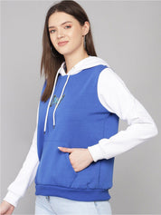 Kotty Women Multicoloured Colourblocked Fleece Hooded Sweatshirt