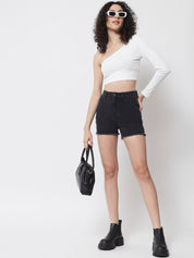 Kotty Women Black High-Rise  Denim Shorts