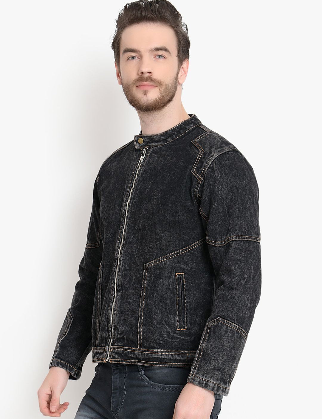 Kotty Men Black Solid Denim Jacket