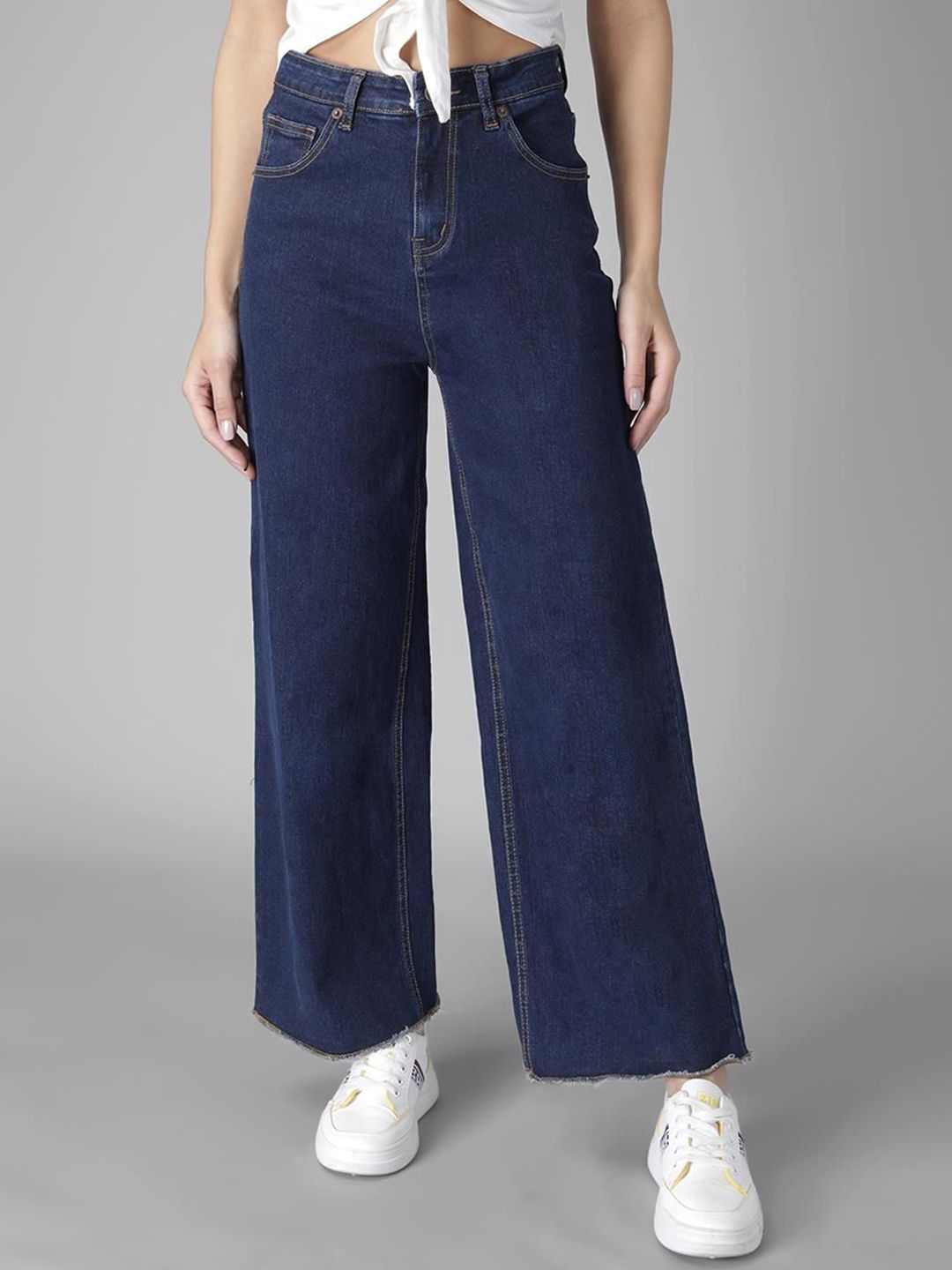 KOTTY Basics Women Wide Leg High-Rise Clean Look Stretchable Jeans