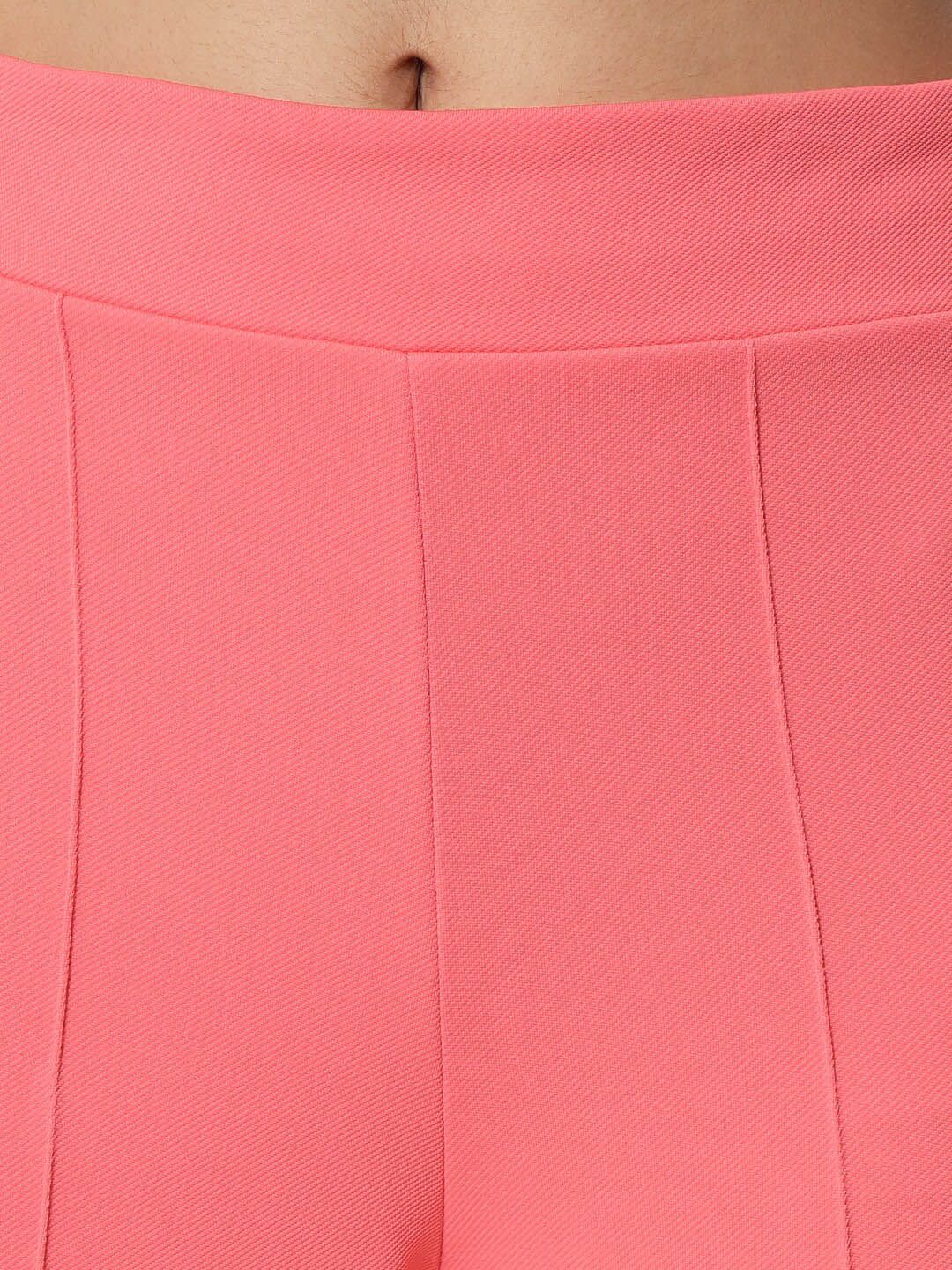 Kotty Women Pink Relaxed Straight Fit Easy Wash Trousers