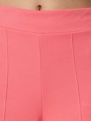 Kotty Women Pink Relaxed Straight Fit Easy Wash Trousers