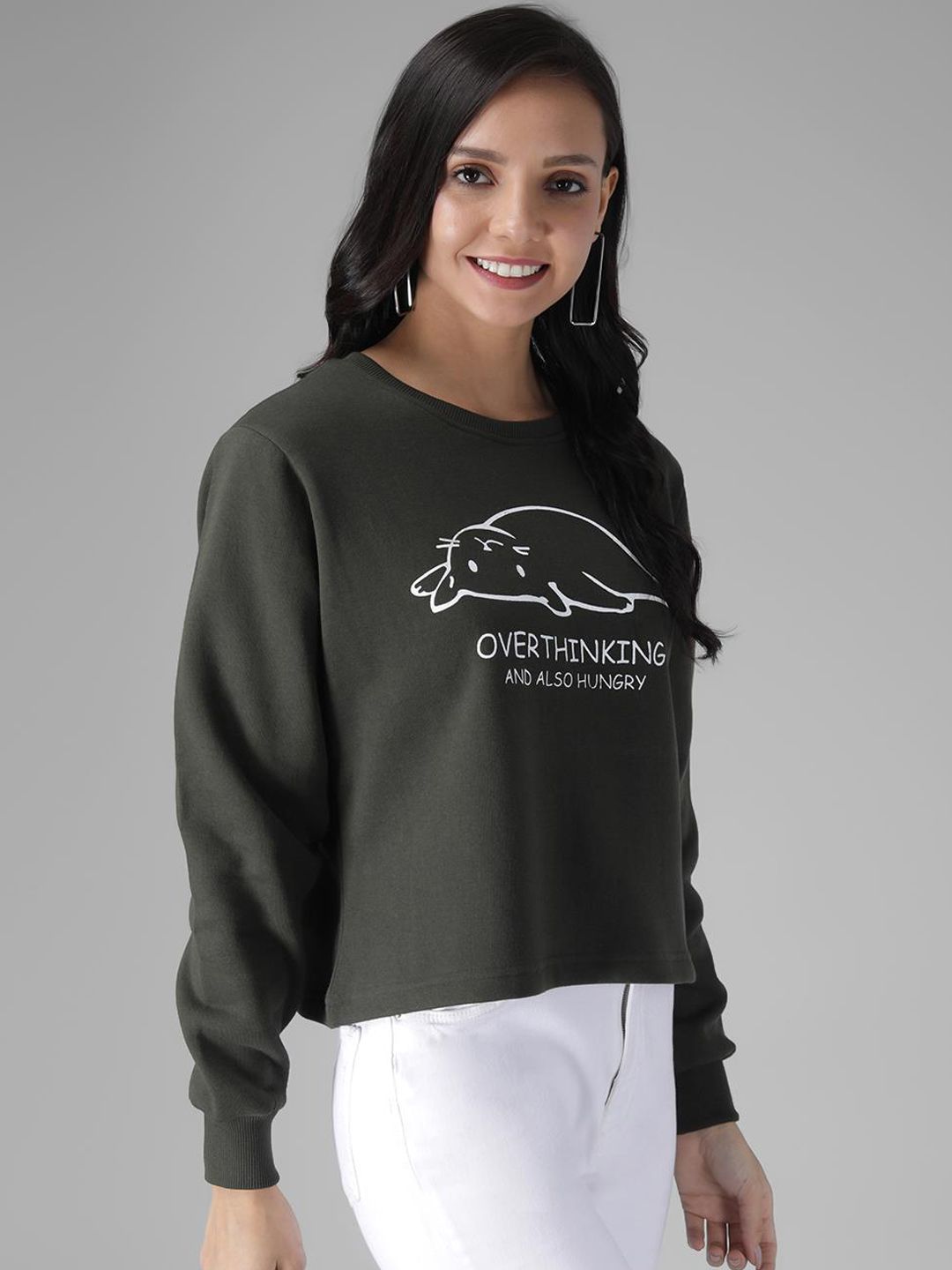 Kotty Women Olive Green Printed Sweatshirt