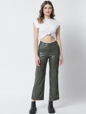Kotty Women Olive Green Relaxed Straight Fit Trousers