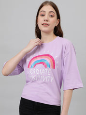 Kotty Oversized Typography Printed Drop-Shoulder Sleeves Casual T-shirt