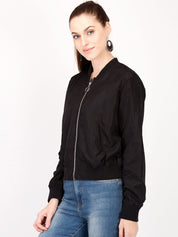 Kotty Women Black Solid Insulator Bomber Jacket
