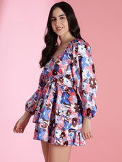 Kotty Women Floral Printed Puff Sleeve Fit & Flare Dress