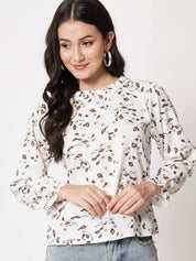 Kotty Women Floral Printed Ruffled Round Neck Top