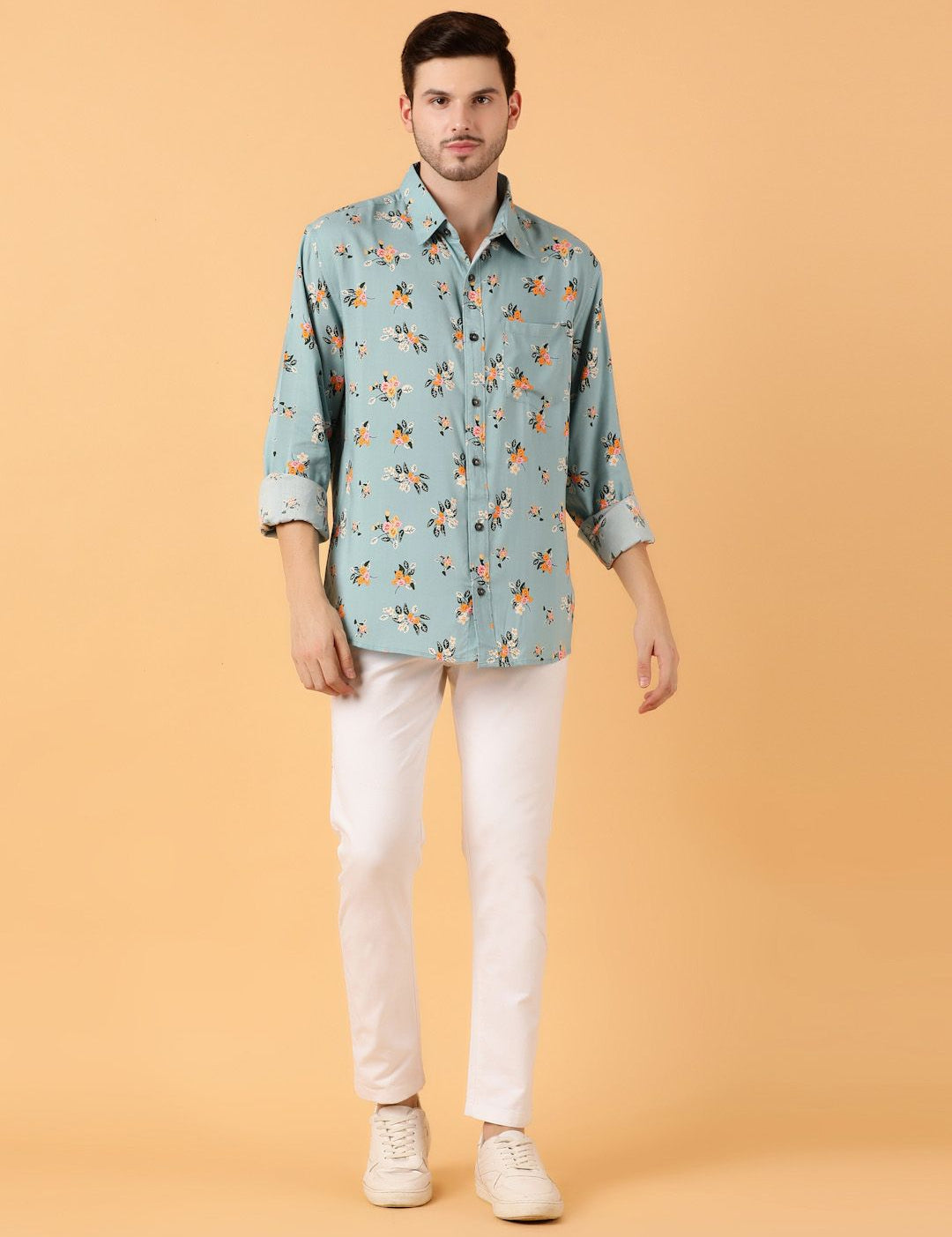 Kotty Men Relaxed Spread Collar Graphic Printed Cotton Casual Shirt