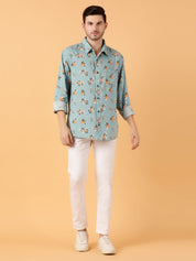 Kotty Men Relaxed Spread Collar Graphic Printed Cotton Casual Shirt