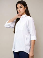 Kotty Women Spread Collar Solid Cotton Relaxed Fit Casual Shirt
