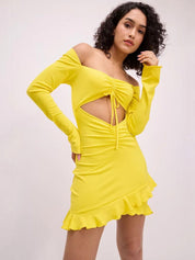 Kotty women yellow off-shoulder bodycon mini dress