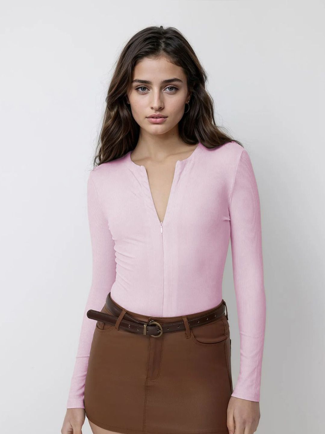 Kotty Women V-Neck Long Sleeves Fitted Top