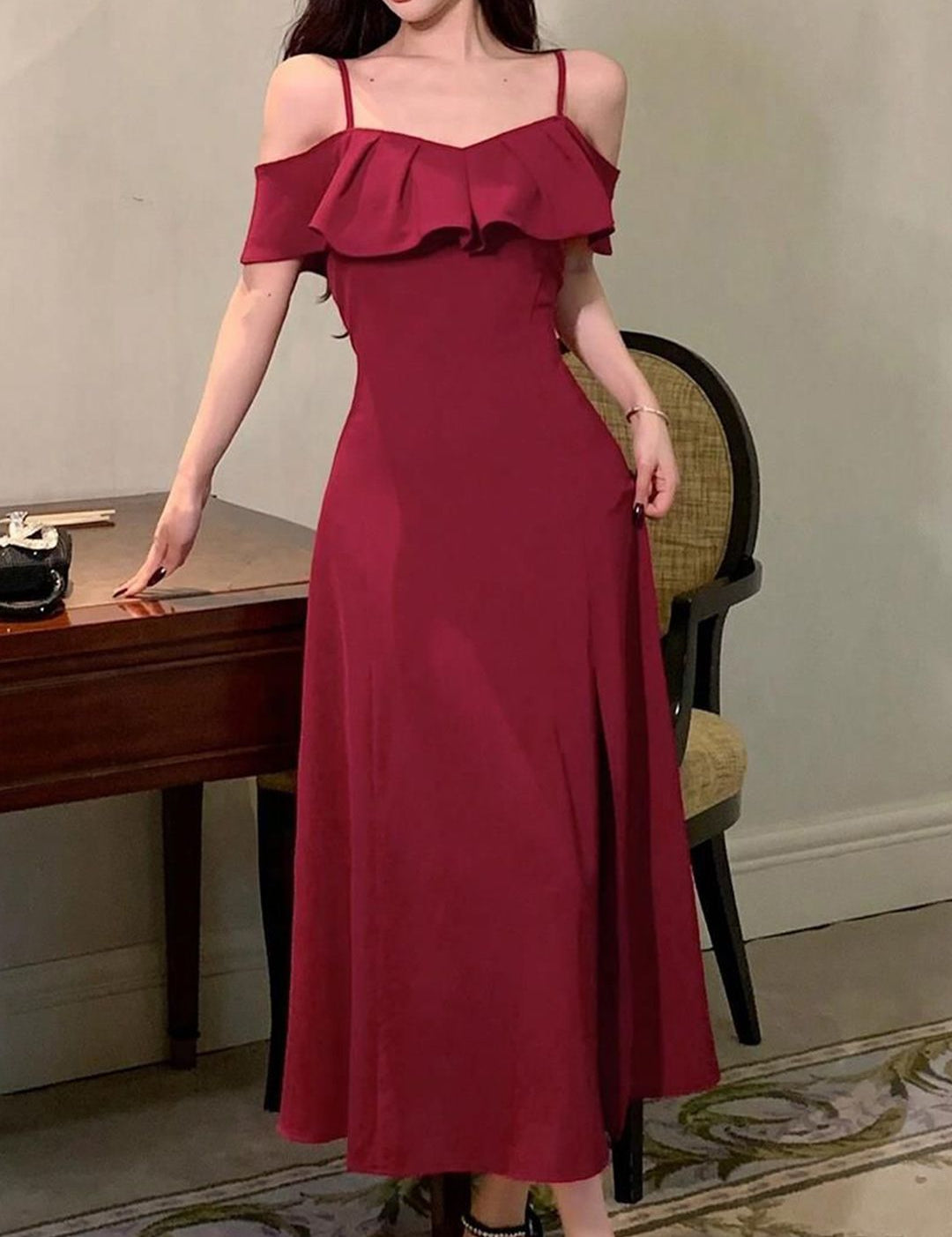 Kotty Women Shoulder Straps A-Line Midi Dress