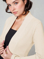 Kotty Shawl Collar Long Sleeves Longline Open Front Shrug