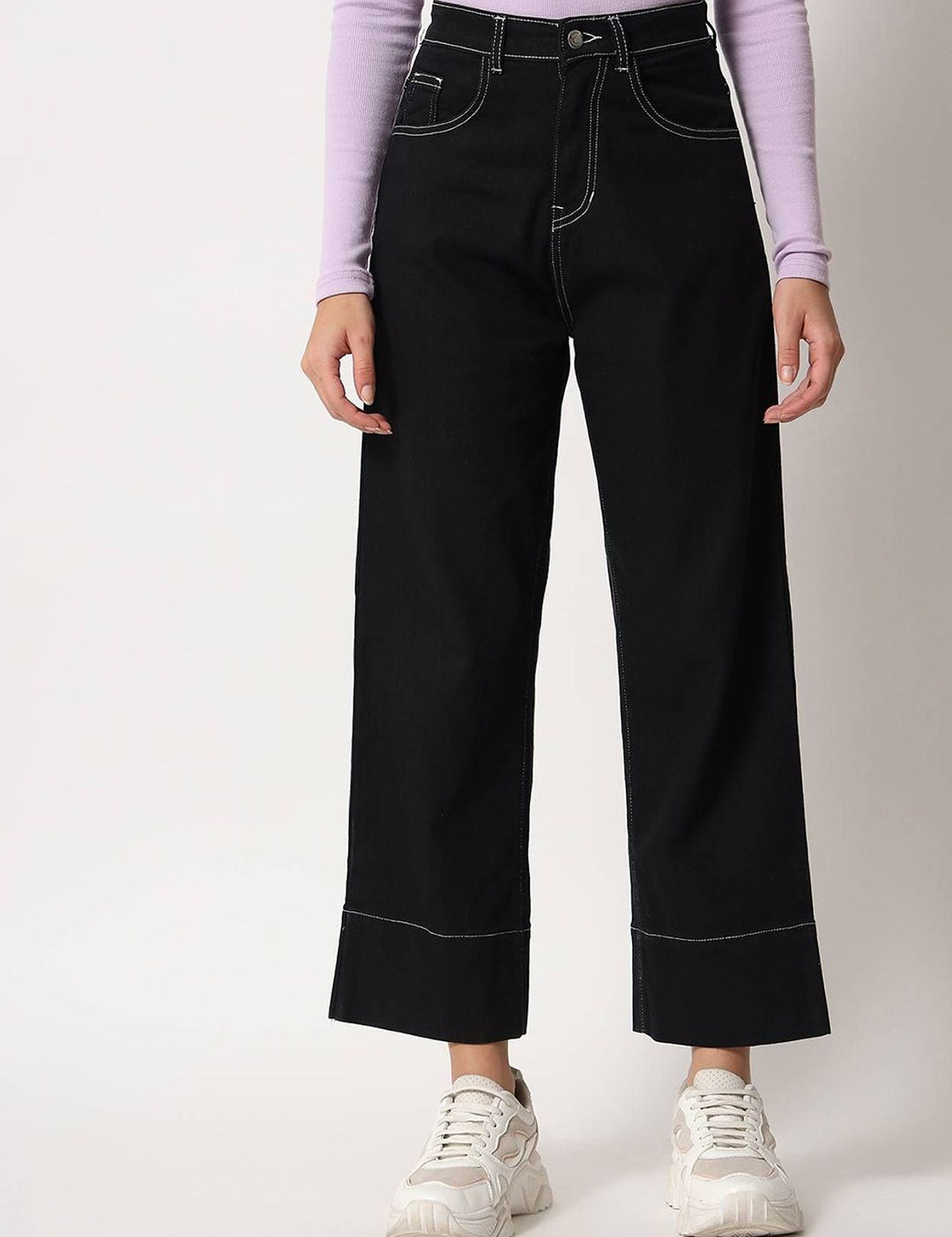 Kotty Women Wide Leg High-Rise Stretchable Cotton Jeans