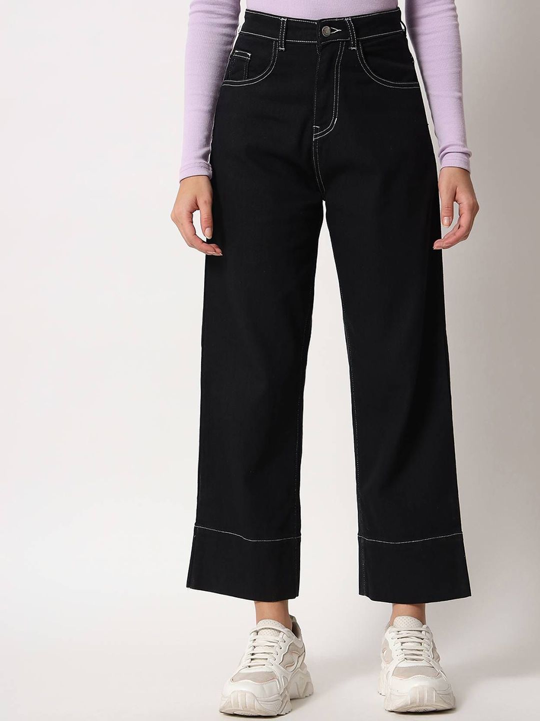 Kotty Women Wide Leg High-Rise Stretchable Cotton Jeans