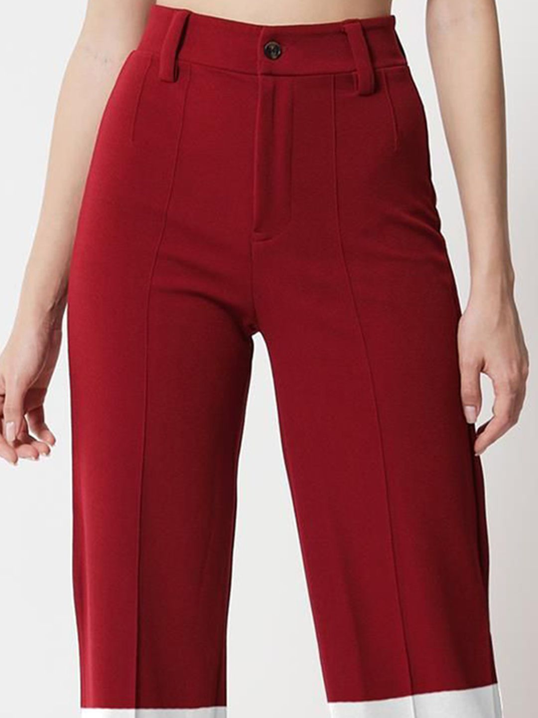 Kotty Women Colourblocked Regular Fit High-Rise Easy Wash Trousers