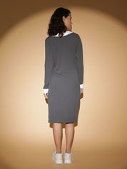 Kotty Women Solid V-Neck A-Line Midi Dress