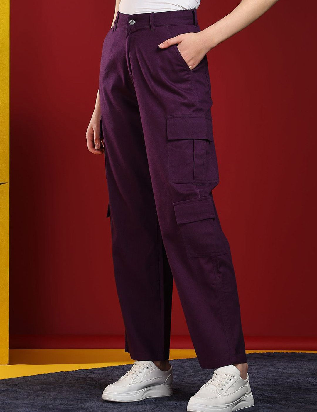 Kotty Women Regular Fit High-Rise Cargos Trouser