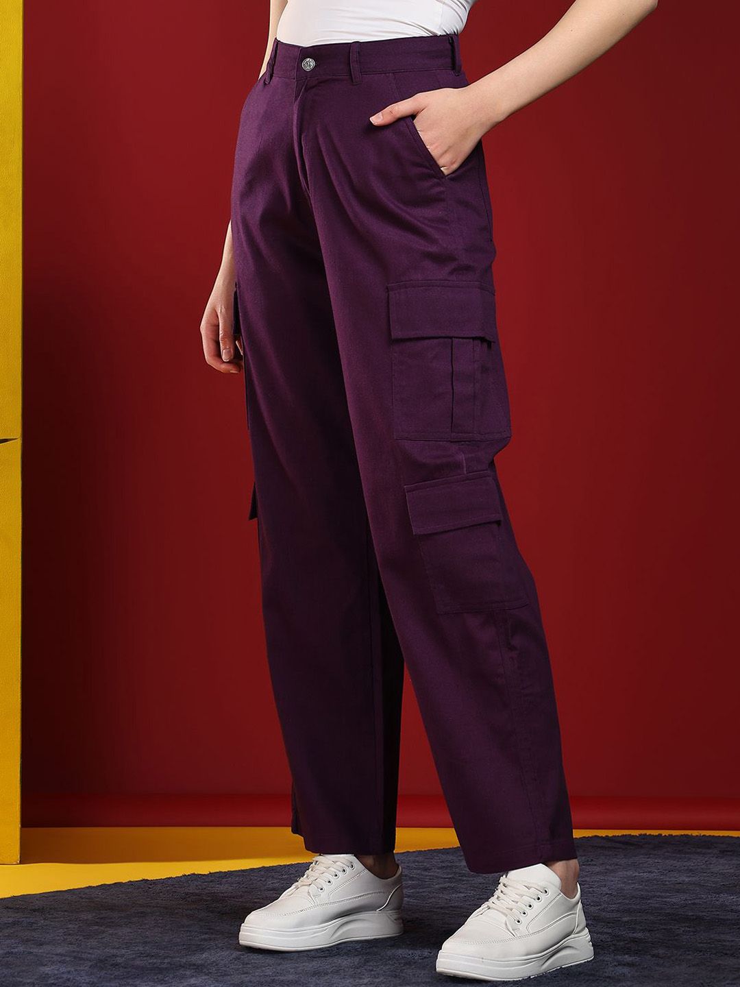 Kotty Women Regular Fit High-Rise Cargos Trouser