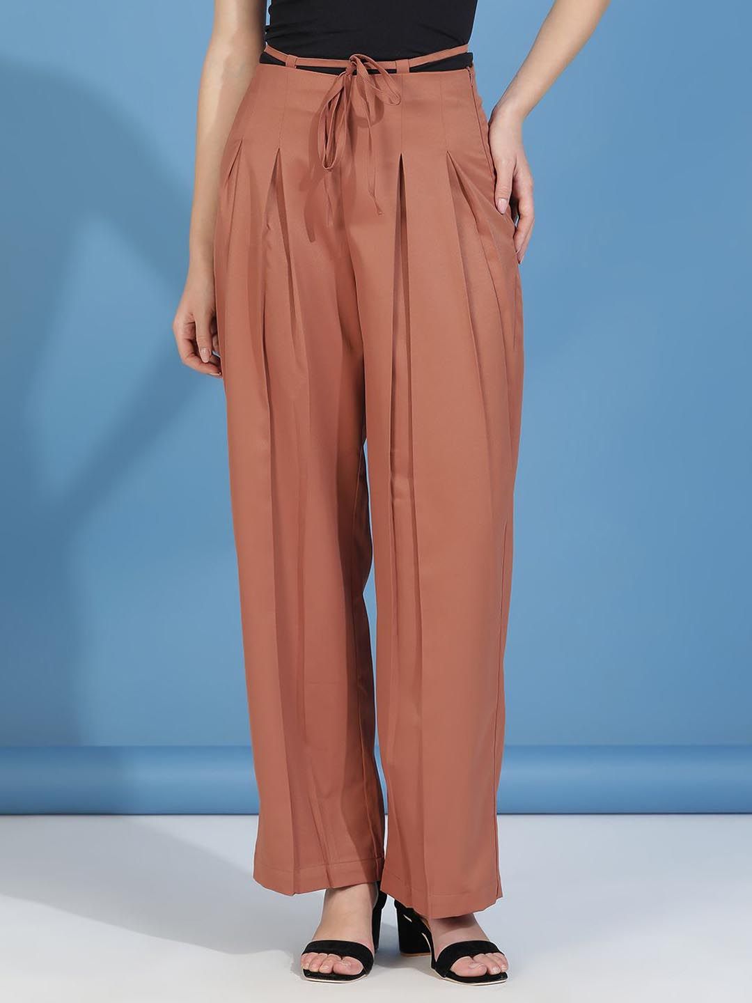 Kotty Women Classic Straight Fit High-Rise Pleated Trousers