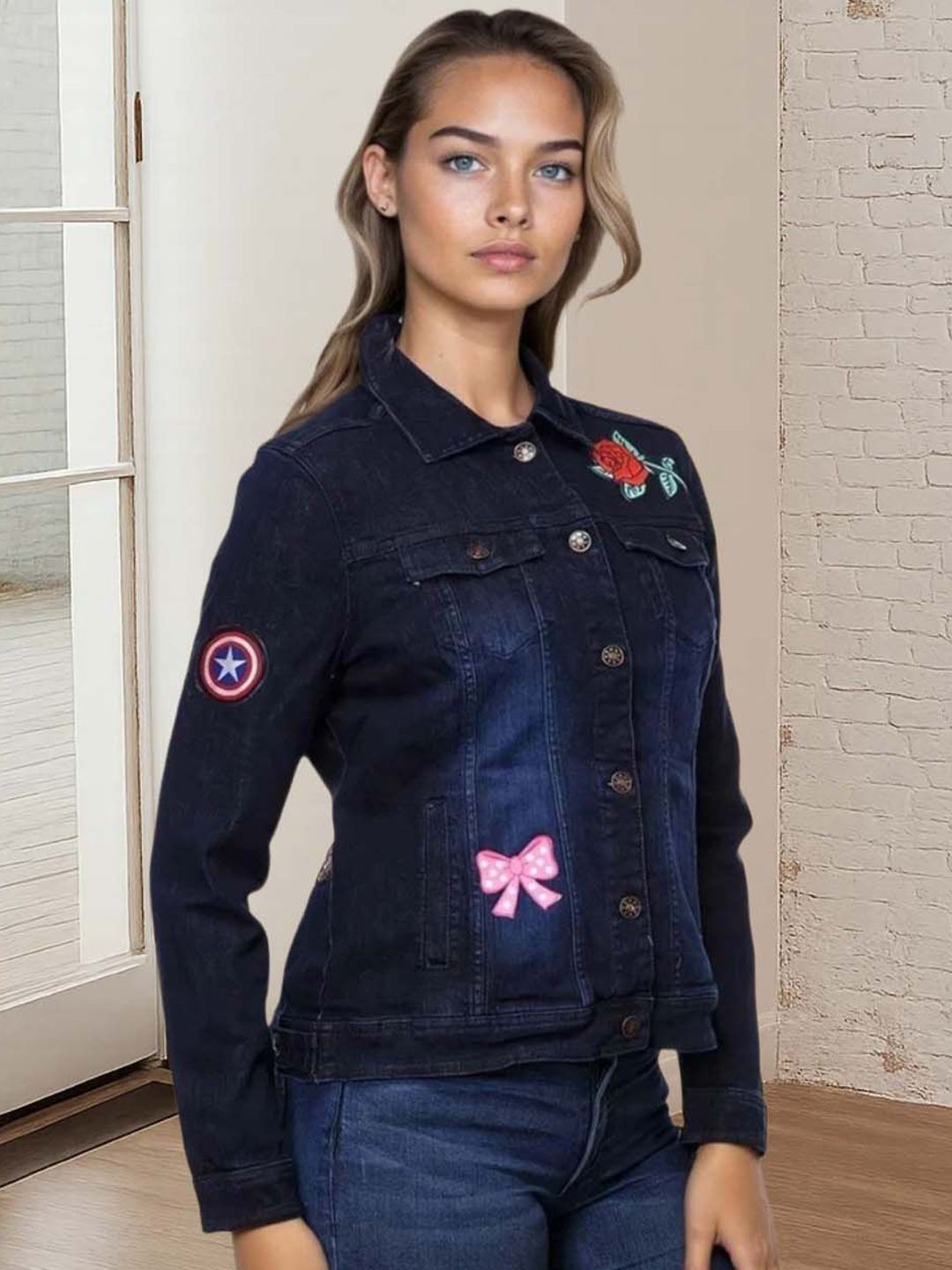 Kotty Women Self Design Casual Denim Jacket