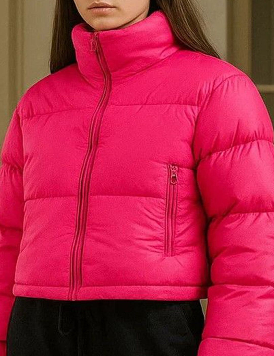Kotty Women Stand Collar Solid Lightweight Puffer Jacket