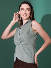 Kotty Women Solid Shirt Collar  Top