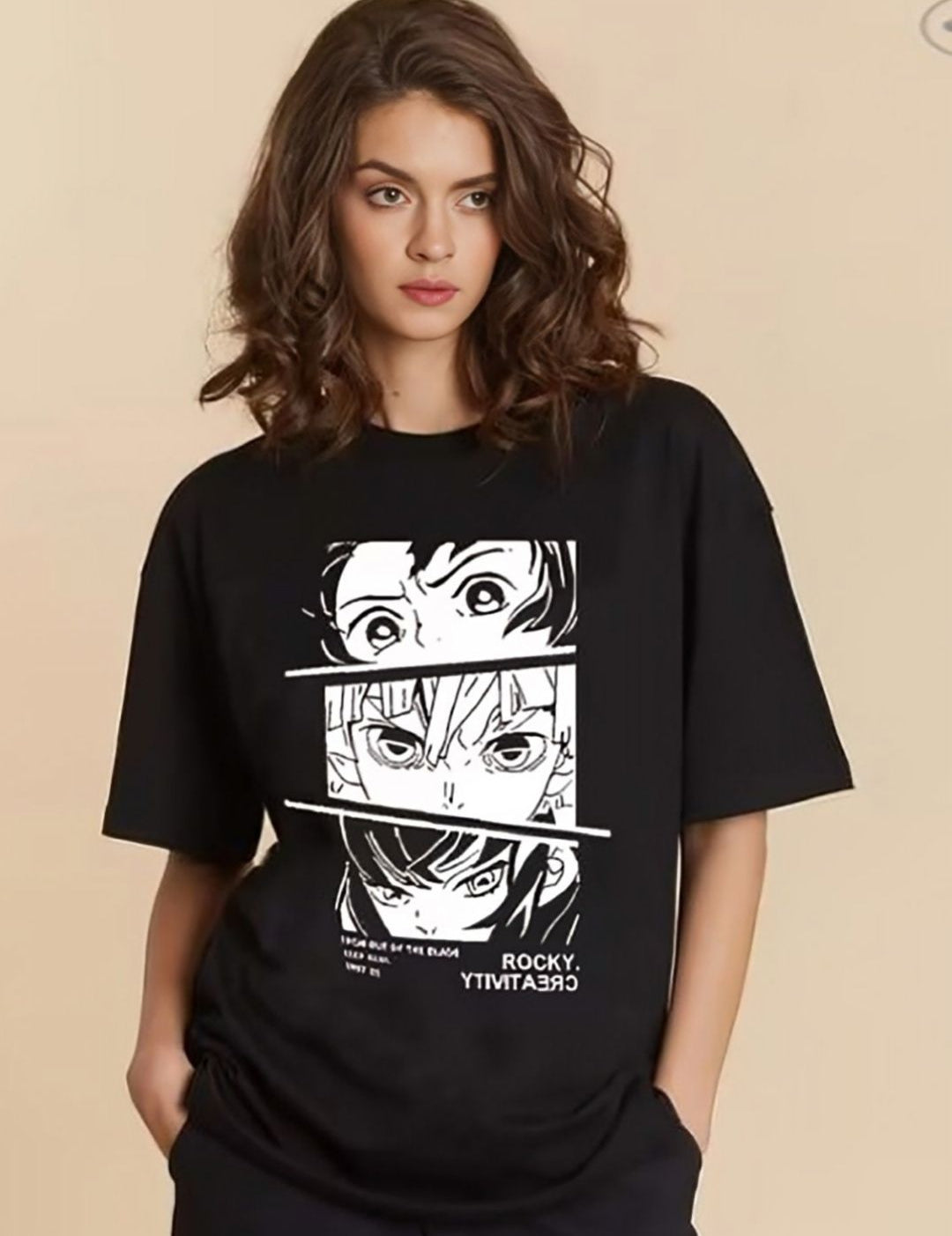 Kotty Typography Printed Drop-Shoulder Sleeves Oversized Cotton T-Shirt