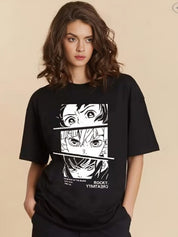 Kotty Typography Printed Drop-Shoulder Sleeves Oversized Cotton T-Shirt