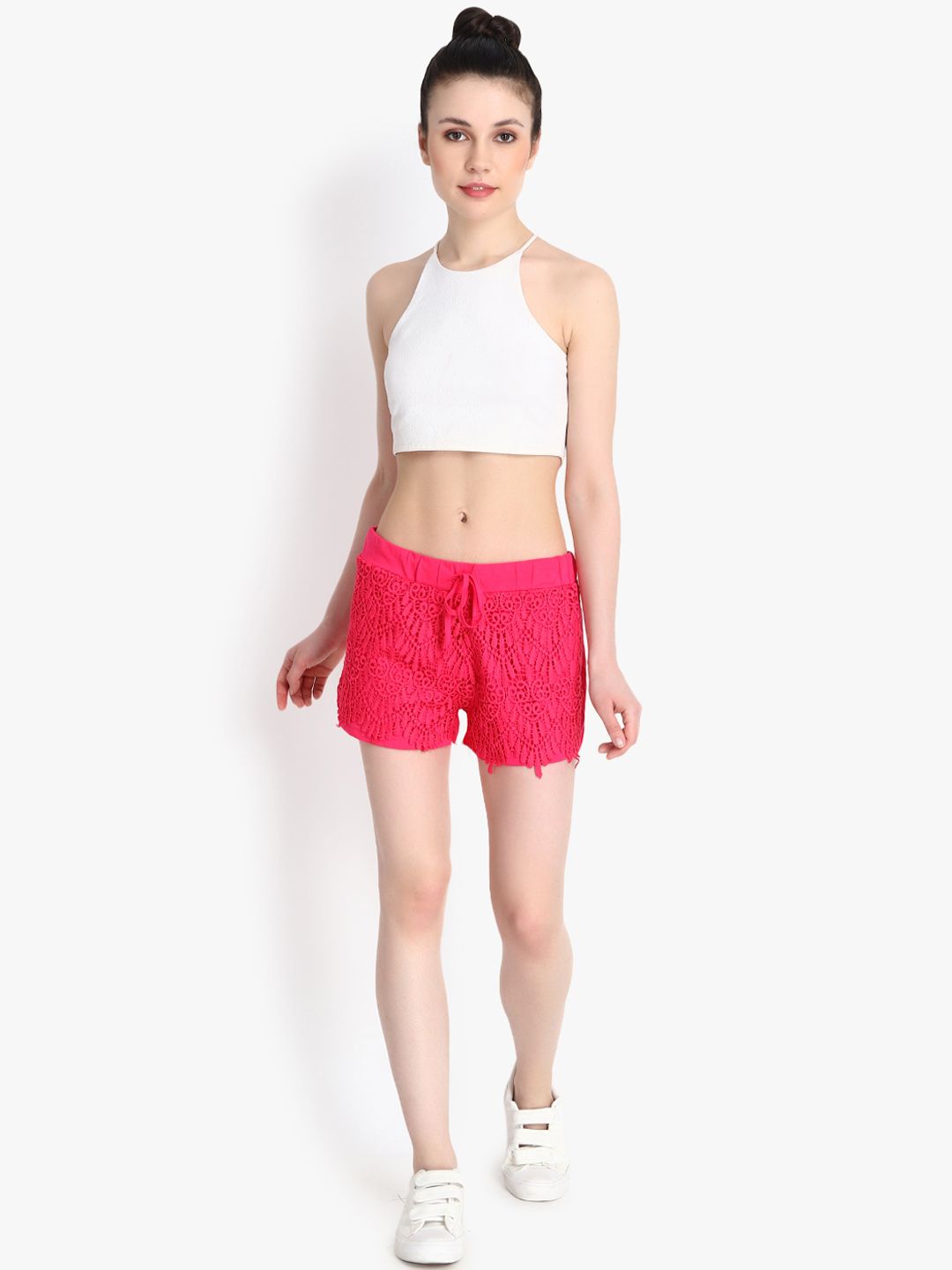 Kotty Women Pink Self Design Regular Fit Hot Pants