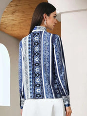 Kotty Floral Printed Tie-Up Neck Crepe Shirt Style Top