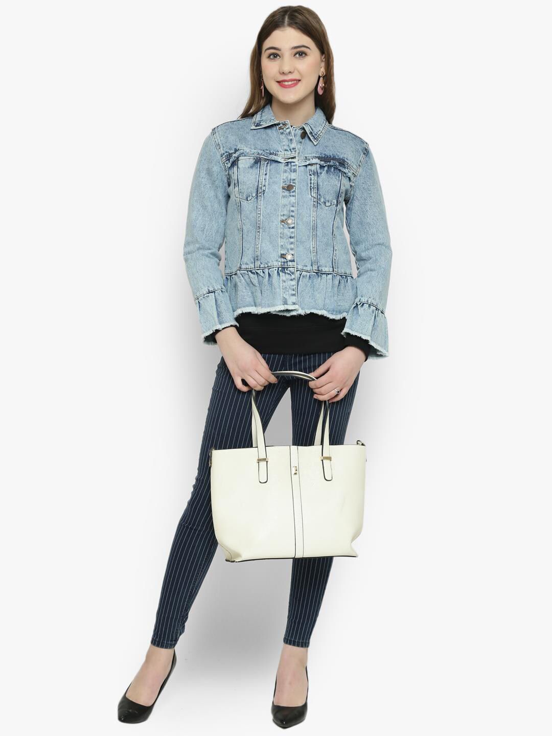 Kotty Women Blue Solid Denim Jacket