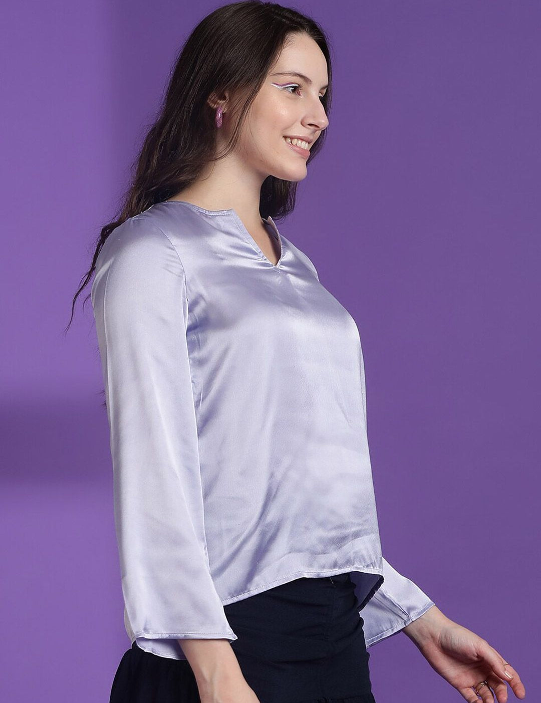 KOTTY BIZwear V-Neck Long Sleeves Satin Top