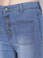 Kotty Women Blue Flared High-Rise Heavy Fade Jeans