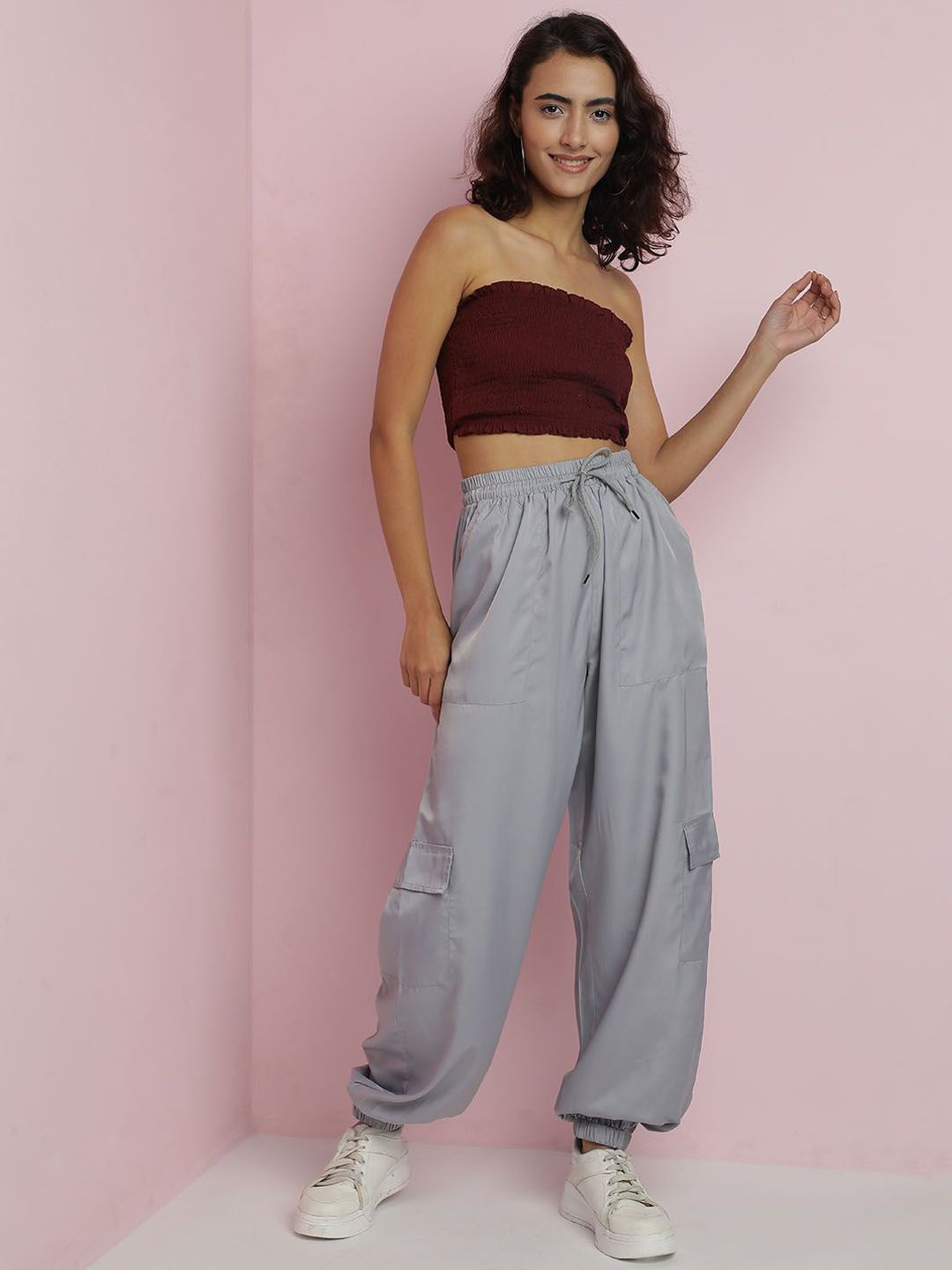 Kotty Women Relaxed High-Rise Easy Wash Cargo Joggers 