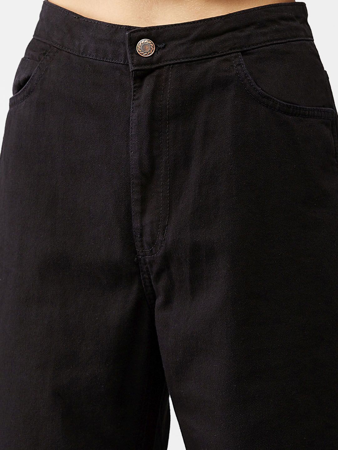 Kotty Women Black Boyfriend Fit High-Rise Clean Look Jeans