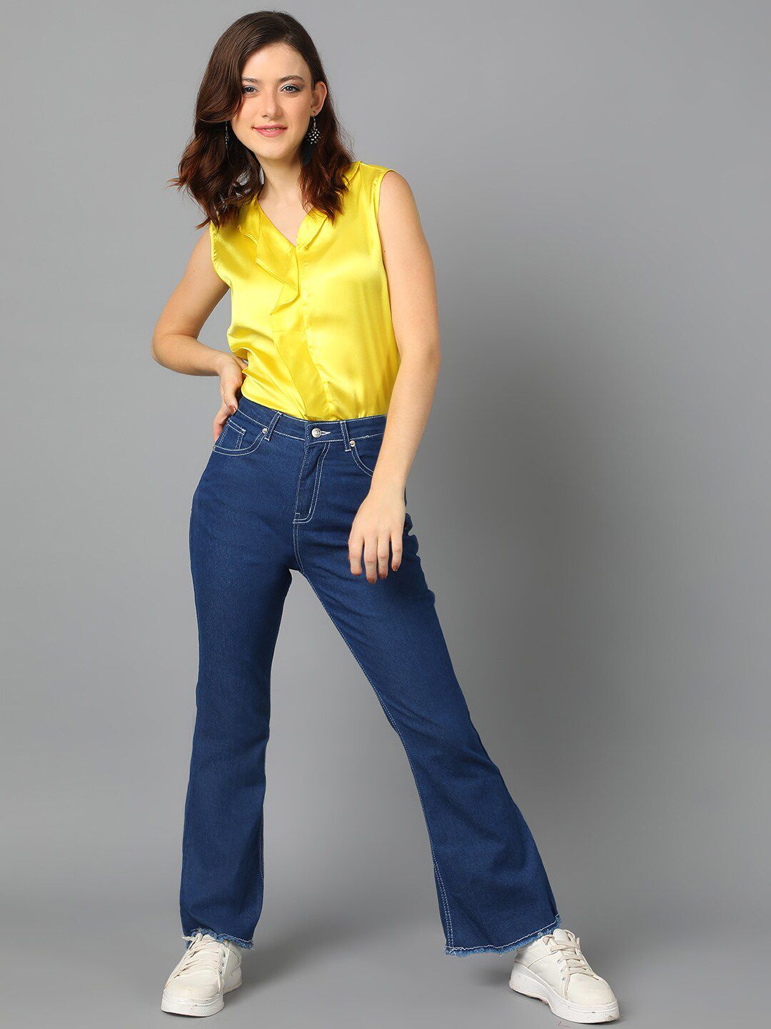 KOTTY BIZwear Yellow Sleeveless Satin Shirt Style Top