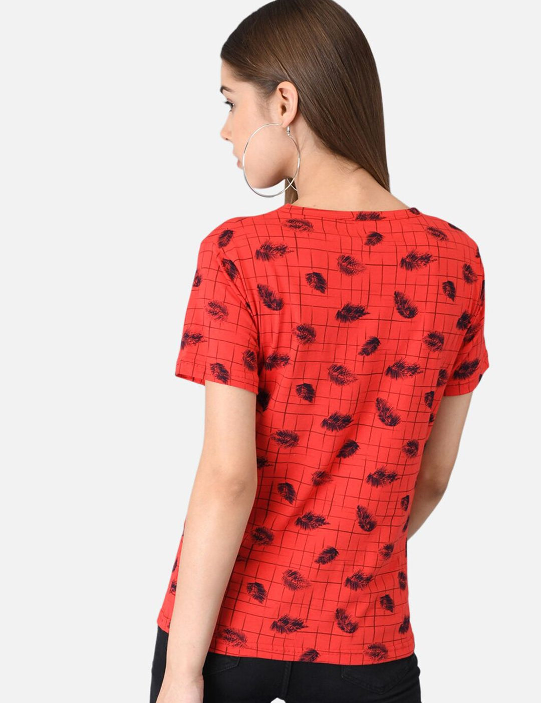 Kotty Women Red Printed Round Neck T-shirt
