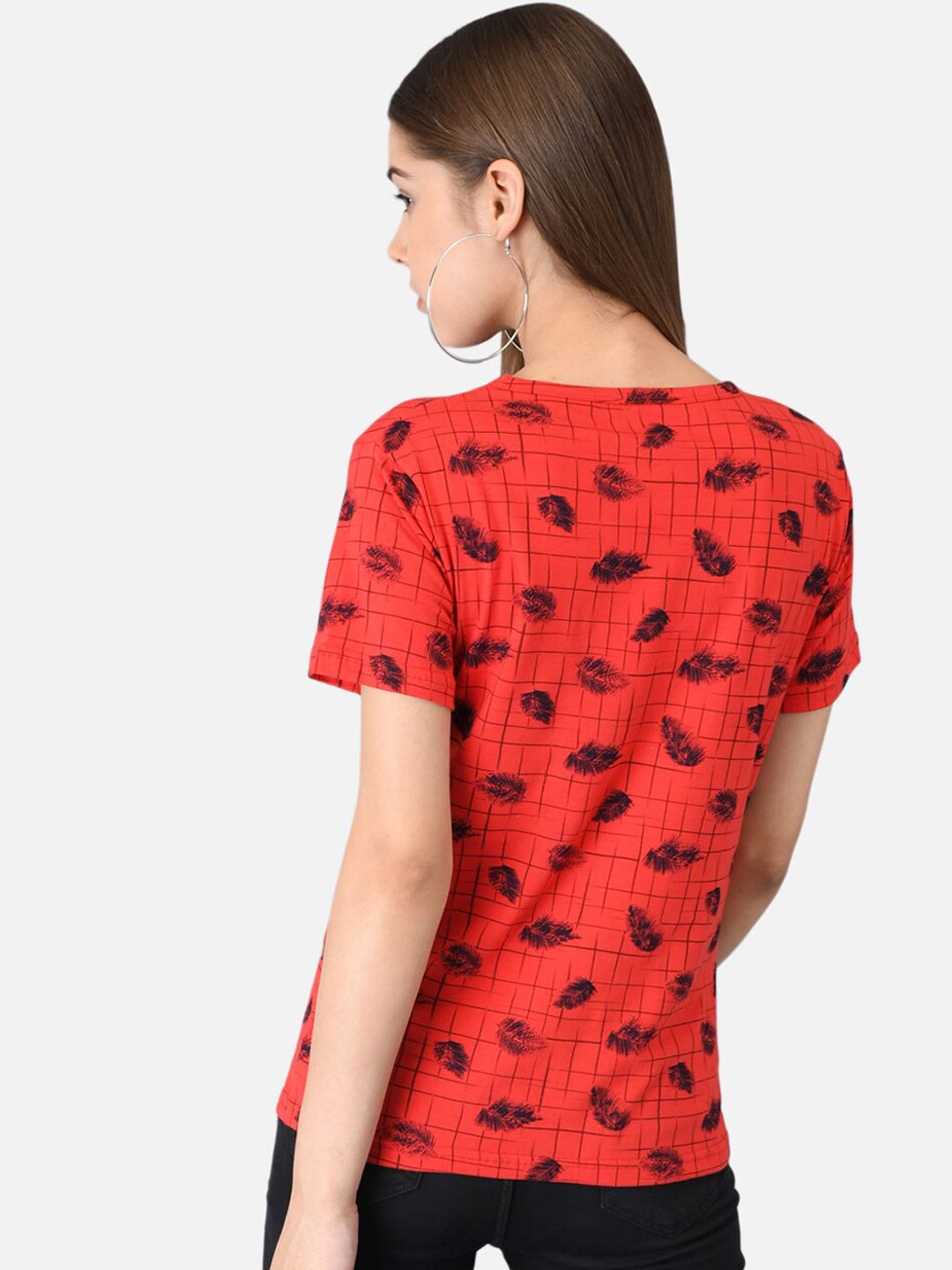 Kotty Women Red Printed Round Neck T-shirt